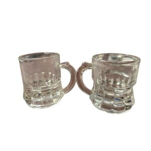 2 Mini Clear Pressed Glass 1oz Stein Shaped Shot Glasses By Federal Glass Co.